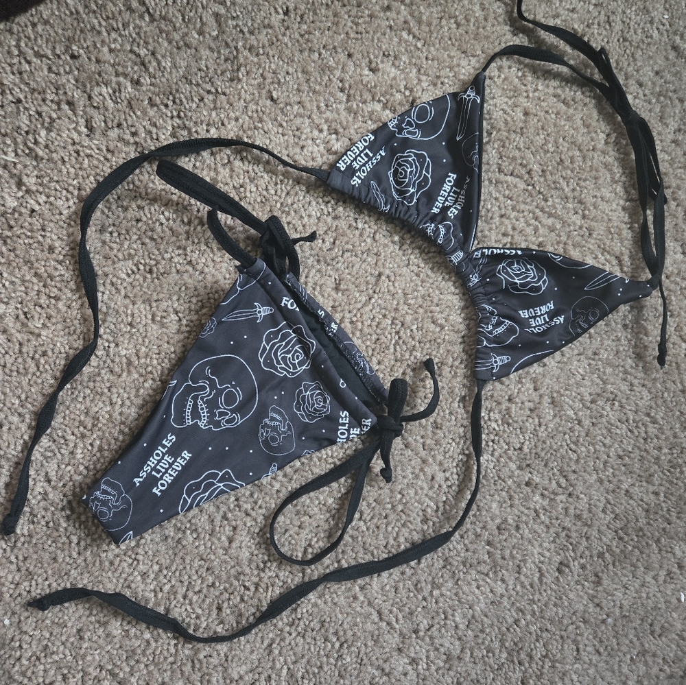 Assholes live forever skull dagger and rose bikini
